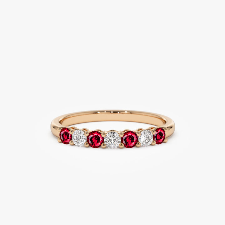 Round Ruby and Diamond Wedding Band for Mother