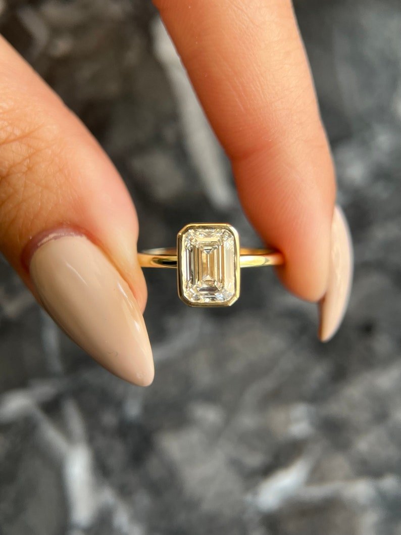 Emerald Cut Under Bezel Ring Carat Emerald Cut Diamond Ring On