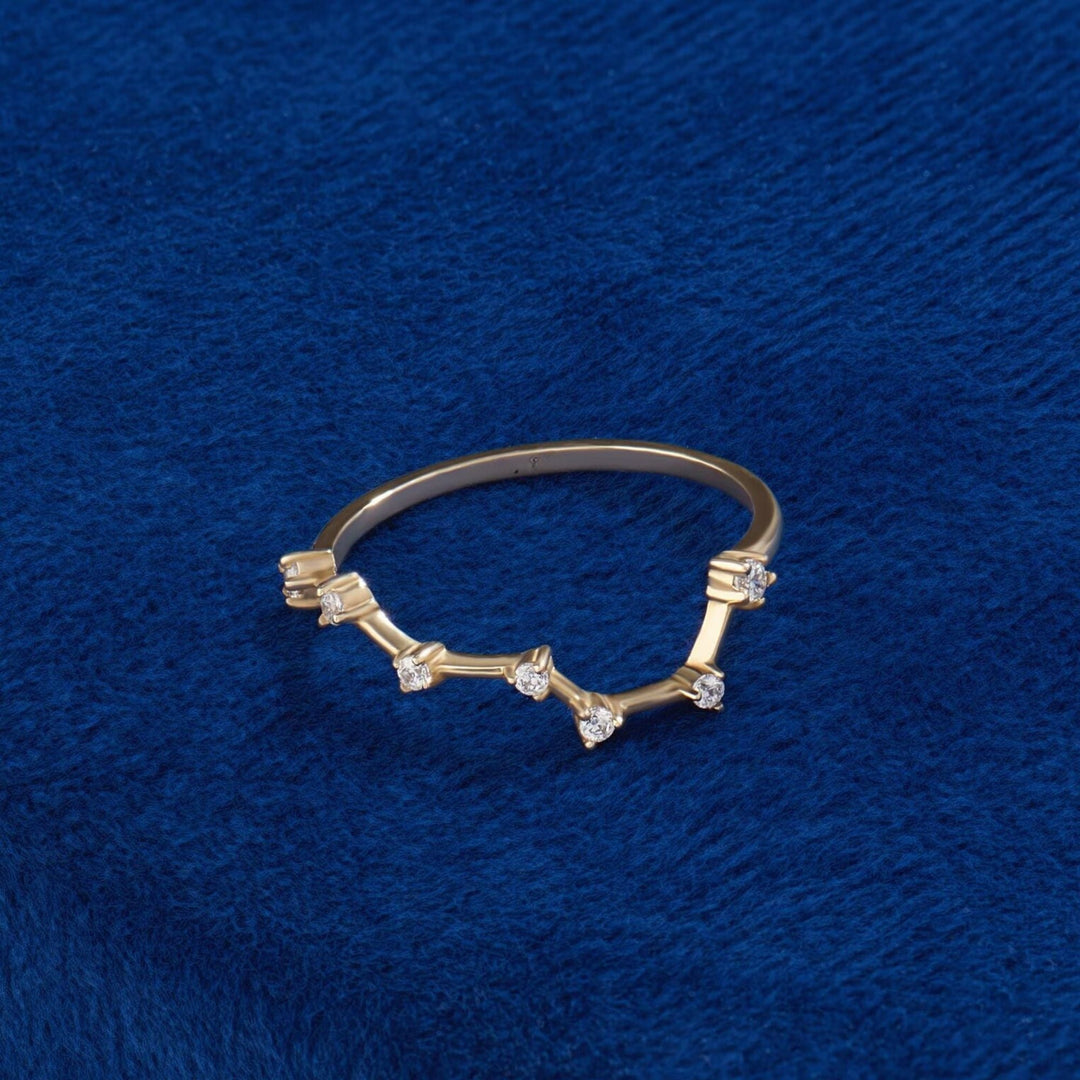 Moissanite Diamond Constellation Ring for Women 14k Solid Gold