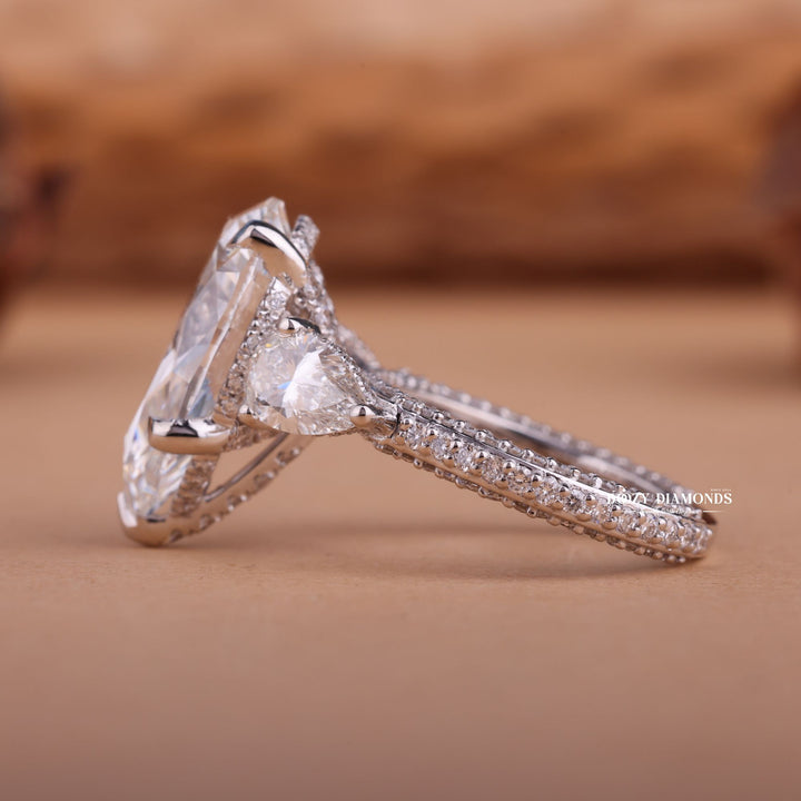 4.0ct-6.0CT Pear E/F Color Diamond Lab Grown Three Stone Engagement Ring