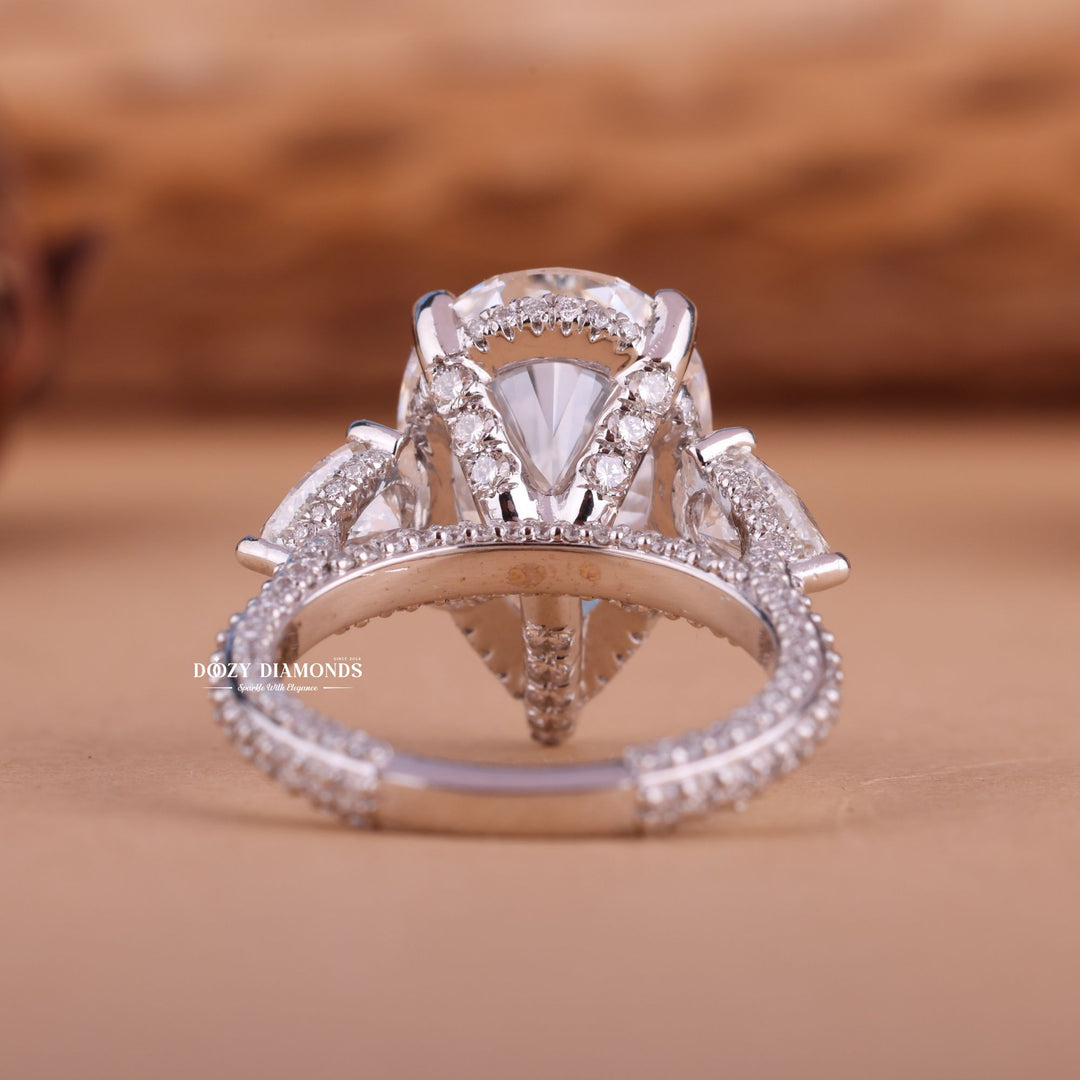 4.0ct-6.0CT Pear E/F Color Diamond Lab Grown Three Stone Engagement Ring