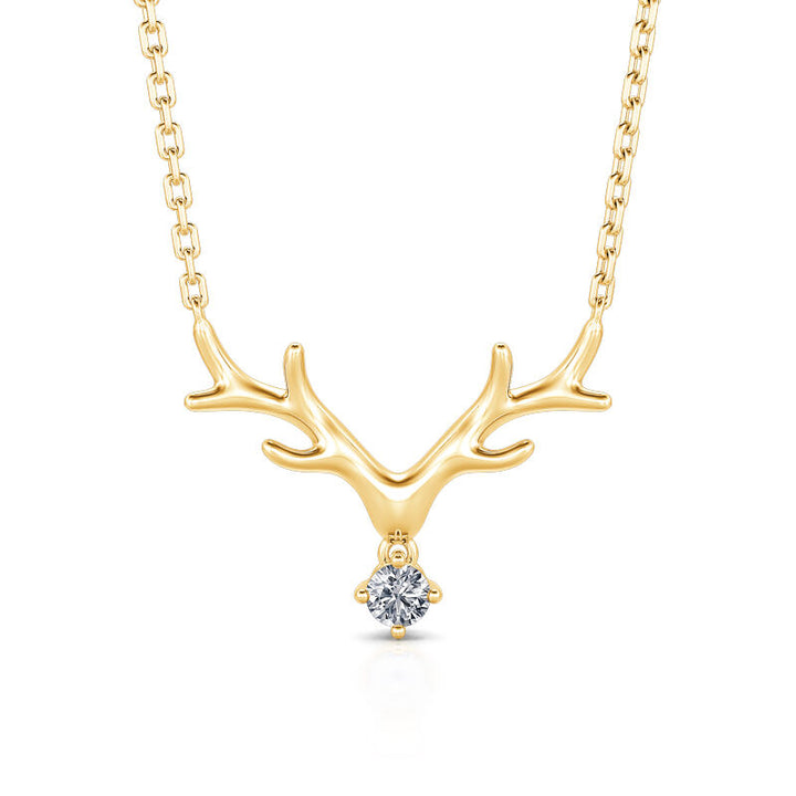 Round Cut Diamond Elk Antlers Necklace Pendant for Women