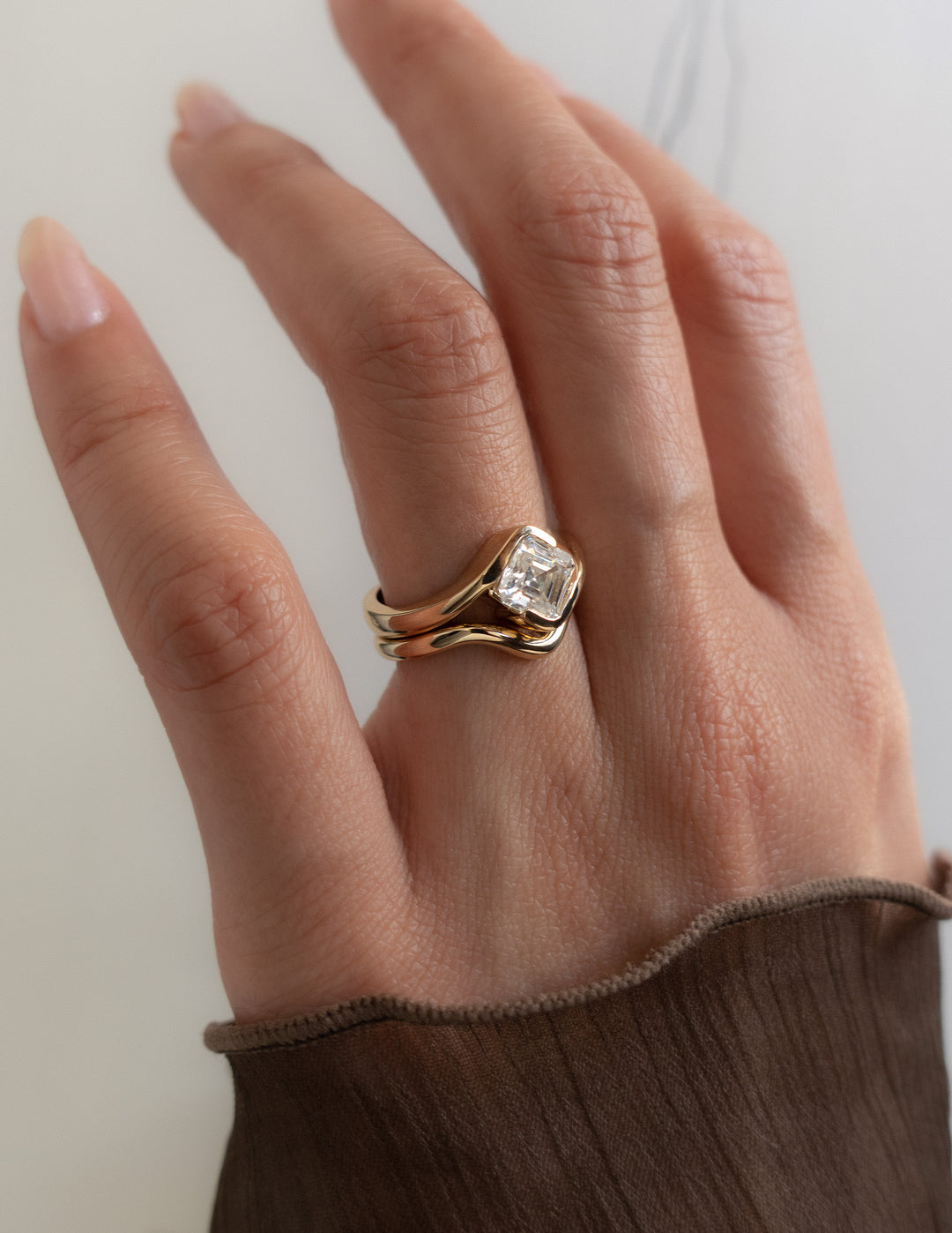 1.50CT Asscher E-VS Lab Grown Bypass Wedding Ring With Pave Band