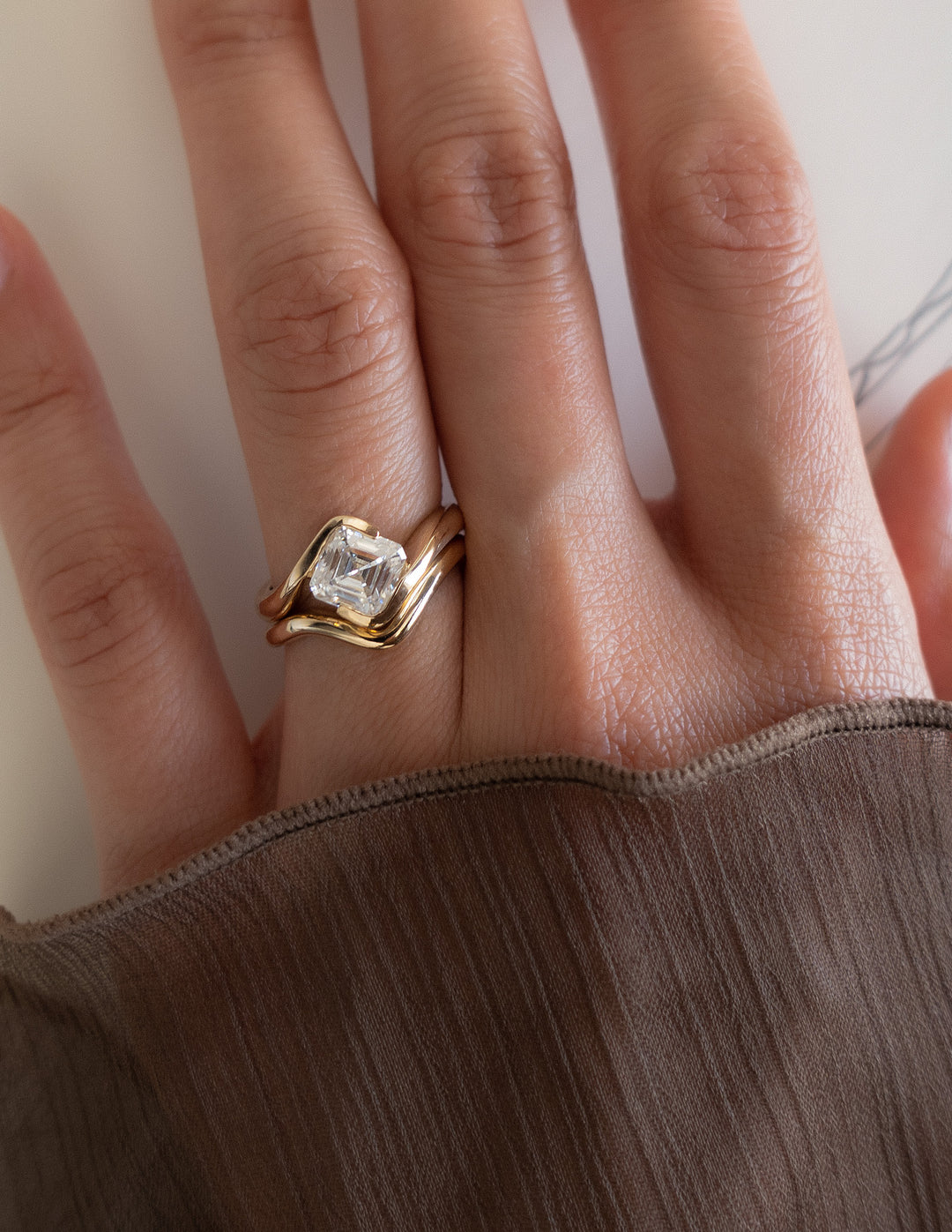 1.50CT Asscher E-VS Lab Grown Bypass Wedding Ring With Pave Band