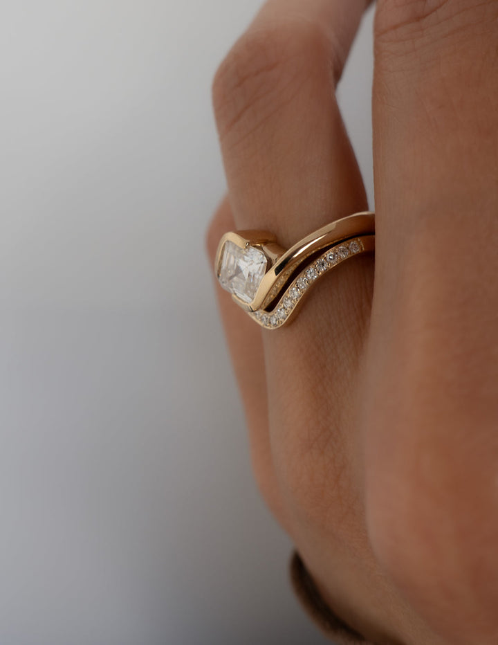 1.50CT Asscher E-VS Lab Grown Bypass Wedding Ring With Pave Band