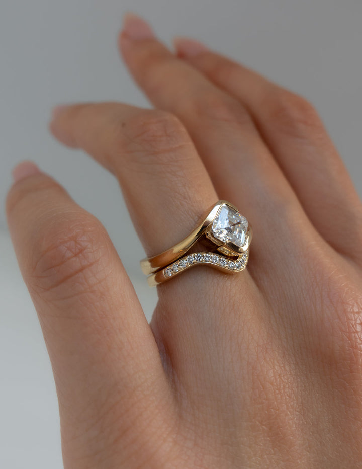 1.50CT Asscher E-VS Lab Grown Bypass Wedding Ring With Pave Band