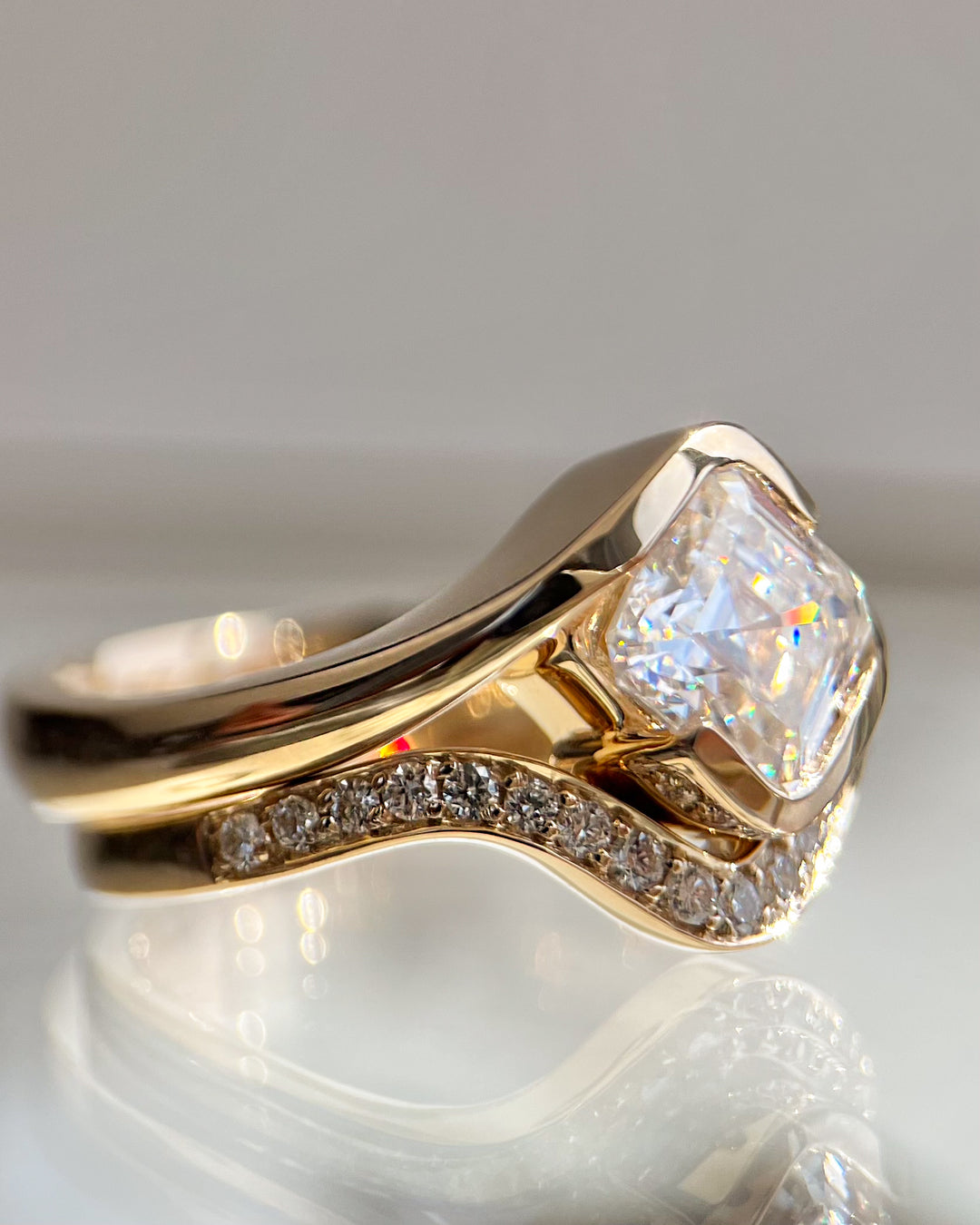 1.50CT Asscher E-VS Lab Grown Bypass Wedding Ring With Pave Band