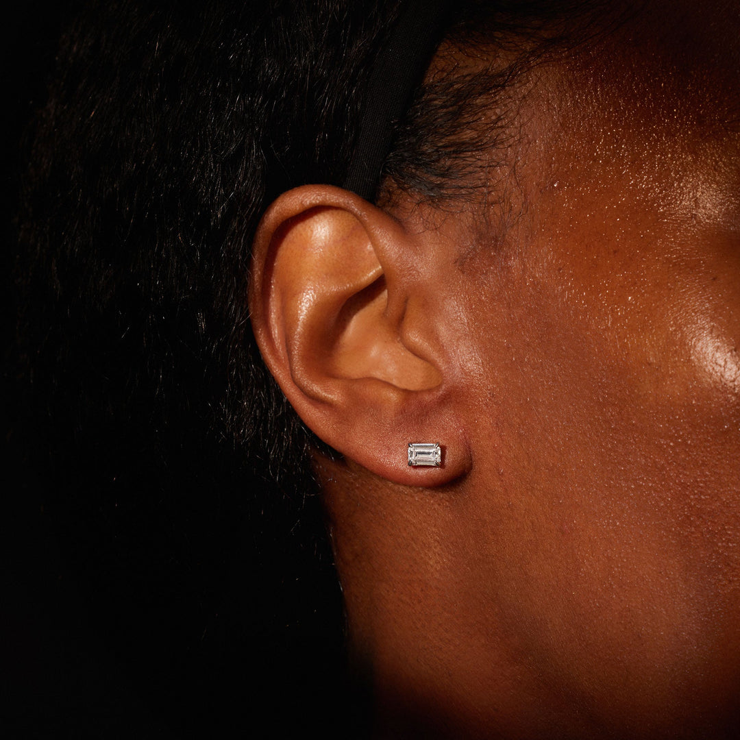 Emerald F-VS1 Lab-Grown Diamond Hidden Halo Stud Earrings