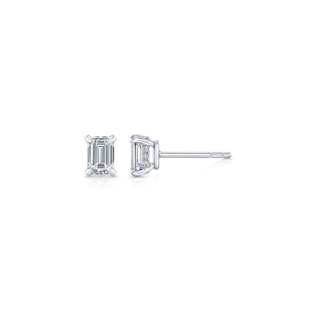 Emerald F-VS1 Lab-Grown Diamond Hidden Halo Stud Earrings