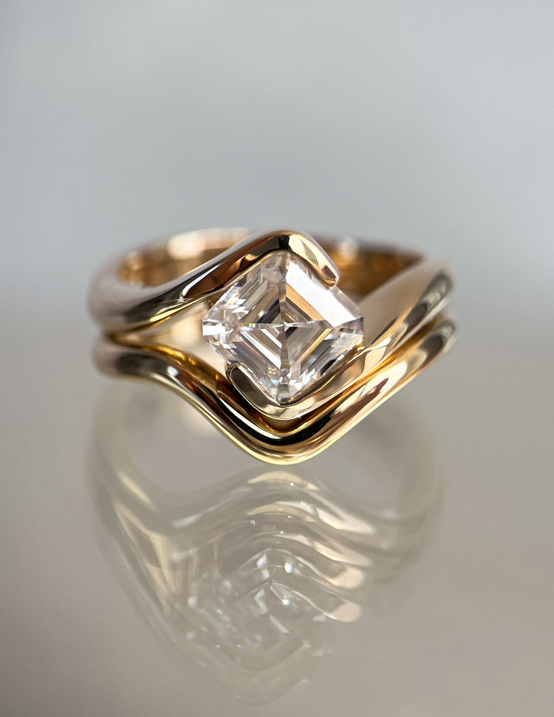 1.50CT Asscher E-VS Lab Grown Bypass Wedding Ring With Pave Band