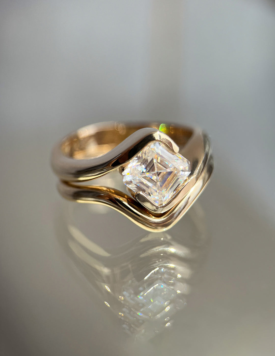 1.50CT Asscher E-VS Lab Grown Bypass Wedding Ring With Pave Band