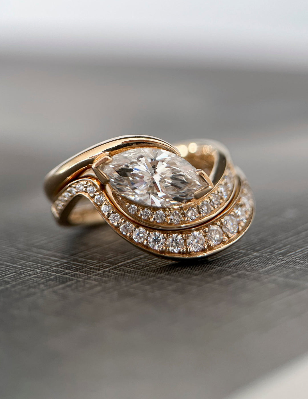 1.50CT Marquise E-VS Lab Grown Bypass Pavé Wedding Ring With Bold Pave Band