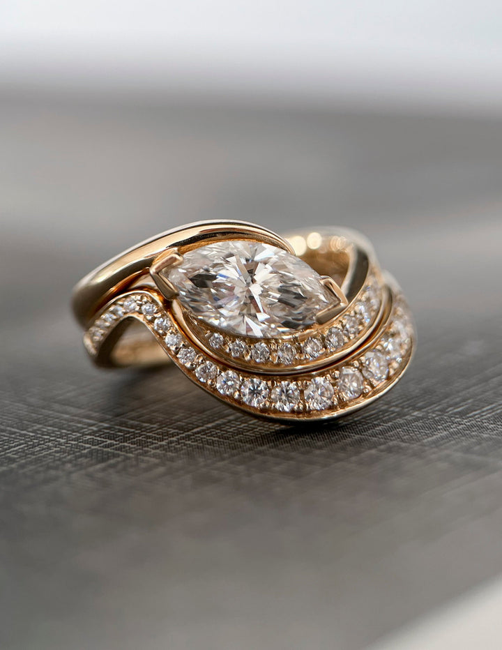 1.50CT Marquise E-VS Lab Grown Bypass Pavé Wedding Ring With Bold Pave Band