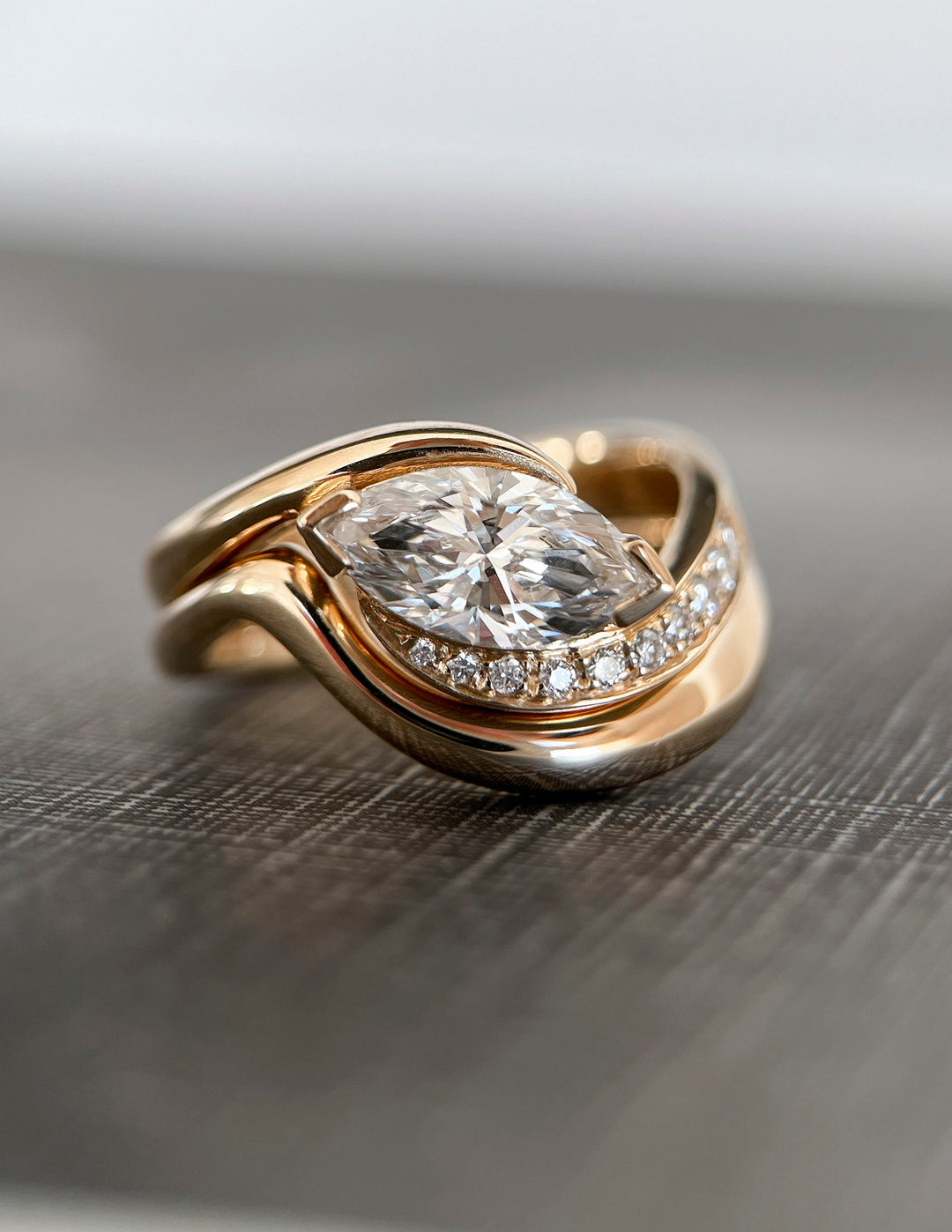 1.50CT Marquise E-VS Lab Grown Bypass Pavé Wedding Ring With Bold Pave Band