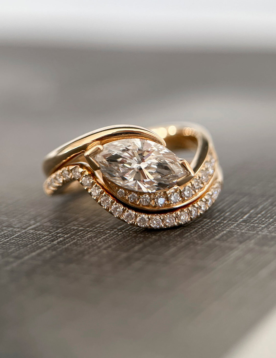 1.50CT Marquise E-VS Lab Grown Bypass Pavé Wedding Ring With Bold Pave Band