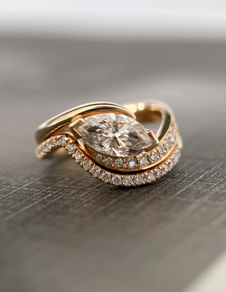 1.50CT Marquise E-VS Lab Grown Bypass Pavé Wedding Ring With Bold Pave Band