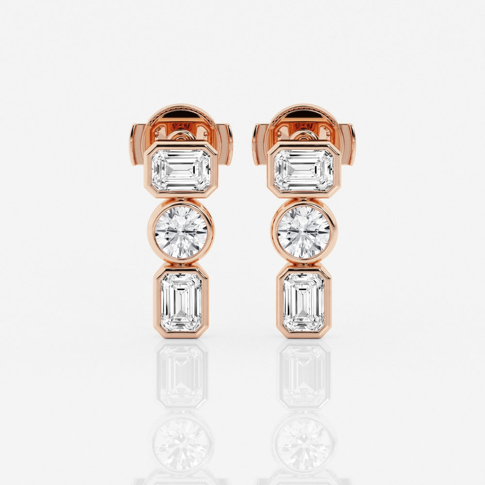 Emerald & Round Cut FG-VS2 Lab-Grown Diamond Three Stone Earrings