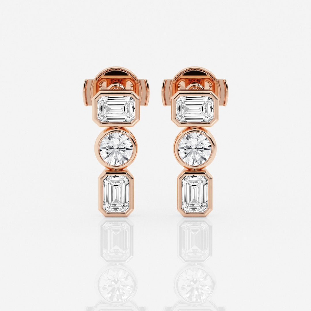 Emerald & Round Cut FG-VS2 Lab-Grown Diamond Three Stone Earrings