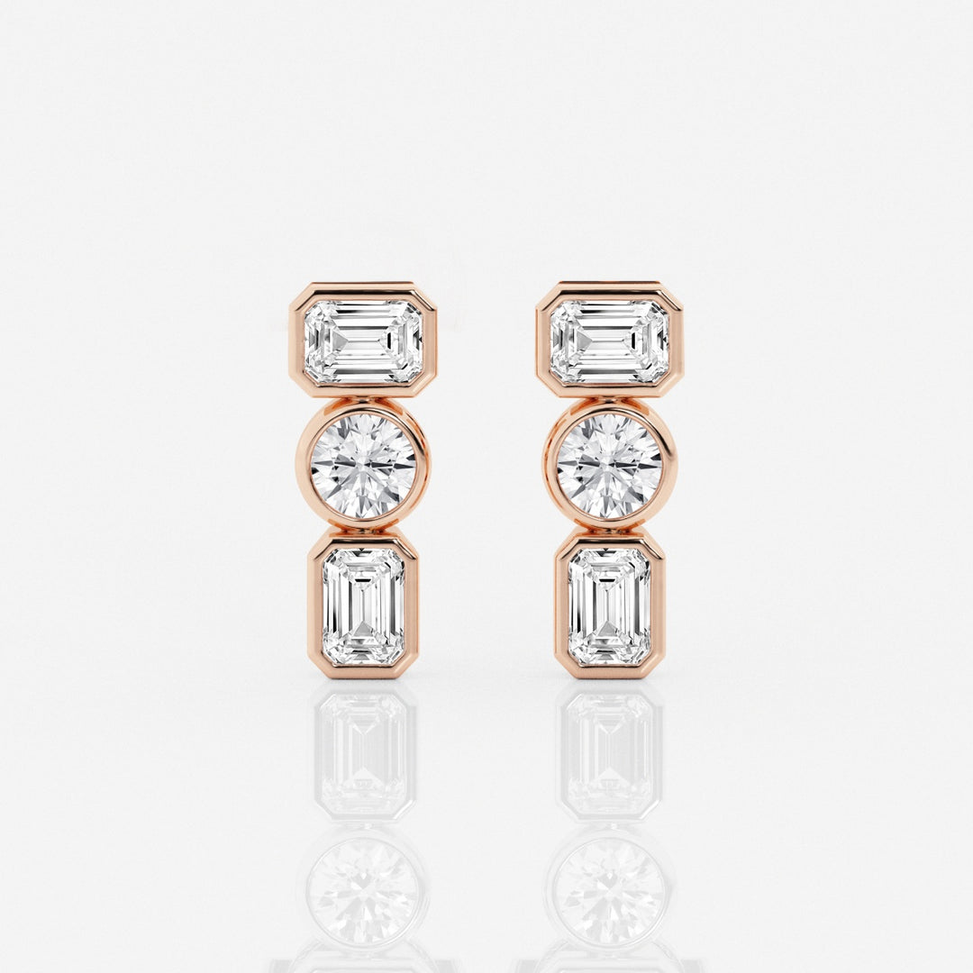 Emerald & Round Cut FG-VS2 Lab-Grown Diamond Three Stone Earrings