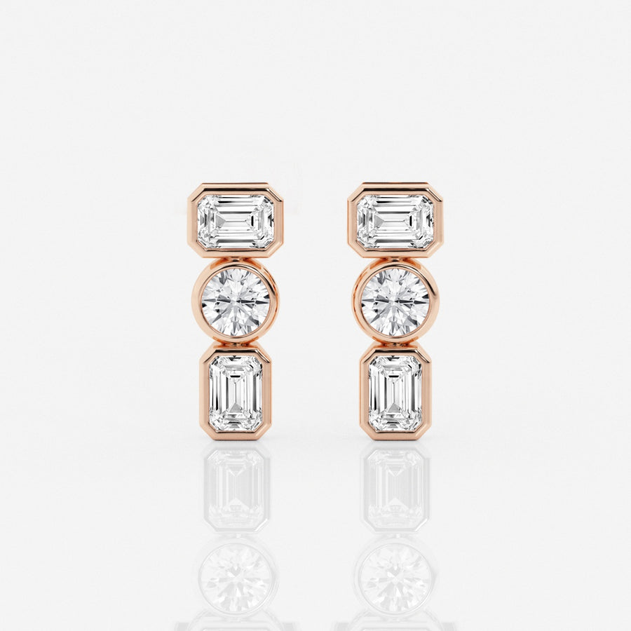 Emerald & Round Cut FG-VS2 Lab-Grown Diamond Three Stone Earrings