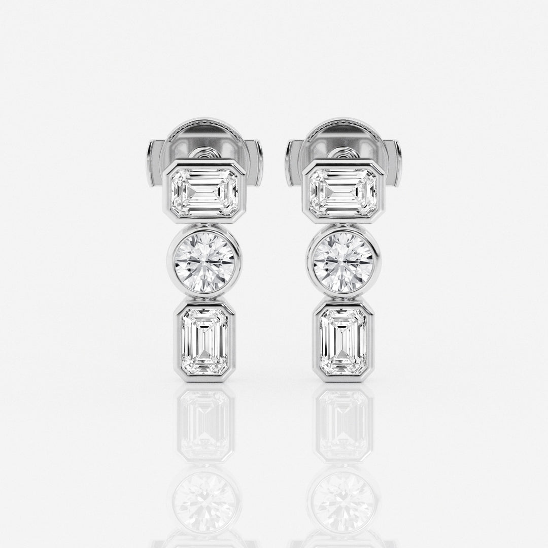 Emerald & Round Cut FG-VS2 Lab-Grown Diamond Three Stone Earrings