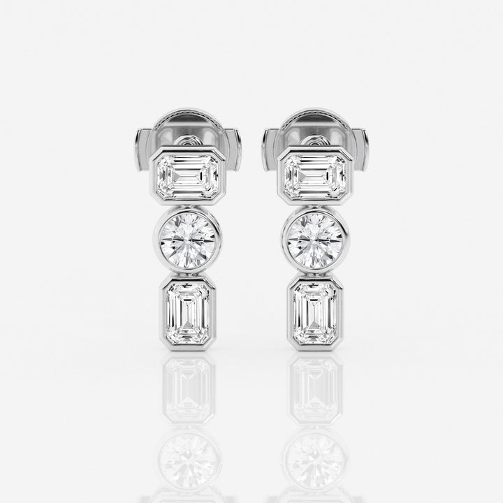 Emerald & Round Cut FG-VS2 Lab-Grown Diamond Three Stone Earrings