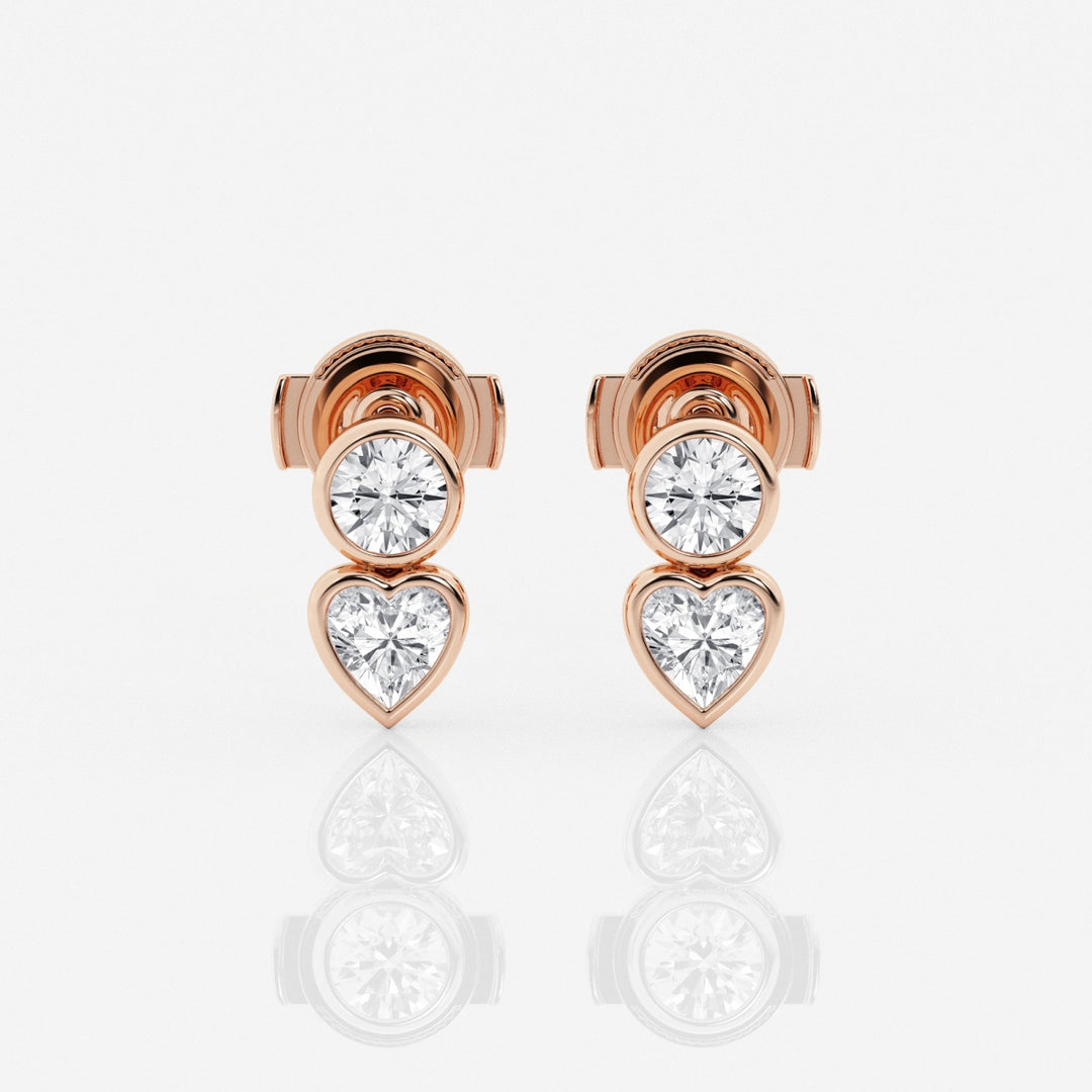Round & Heart Cut FG-VS2 Lab-Grown Diamond Bezel Set Stud Earrings
