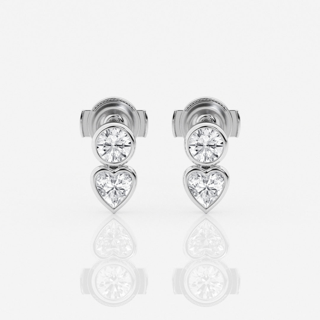 Round & Heart Cut FG-VS2 Lab-Grown Diamond Bezel Set Stud Earrings