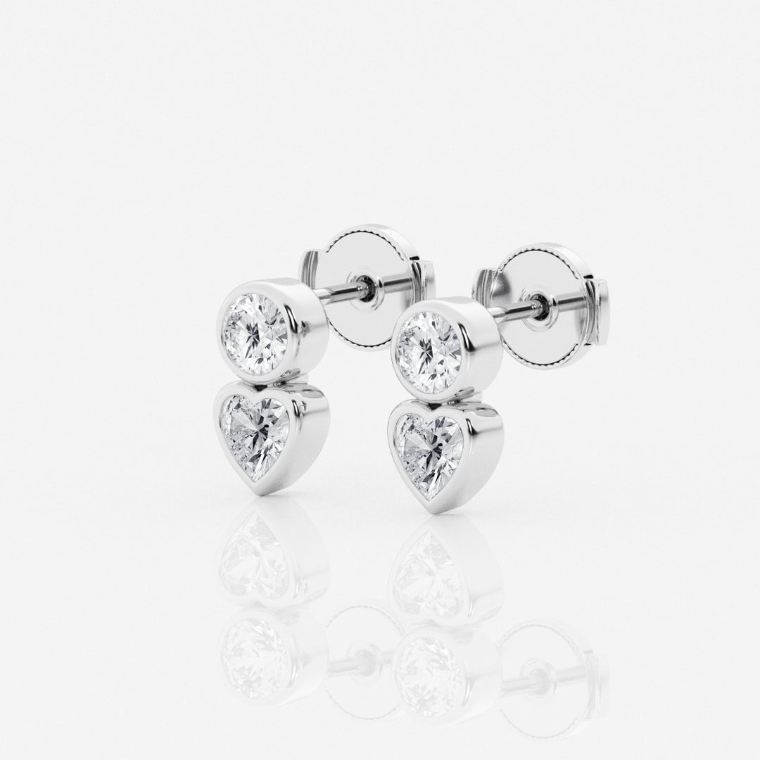 Round & Heart Cut FG-VS2 Lab-Grown Diamond Bezel Set Stud Earrings