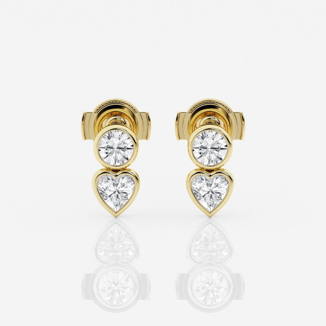 Round & Heart Cut FG-VS2 Lab-Grown Diamond Bezel Set Stud Earrings