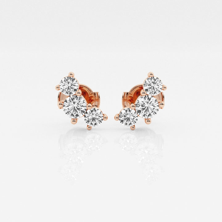 Round Cut FG-VS2 Lab-Grown Diamond Three Stone Stud Earrings