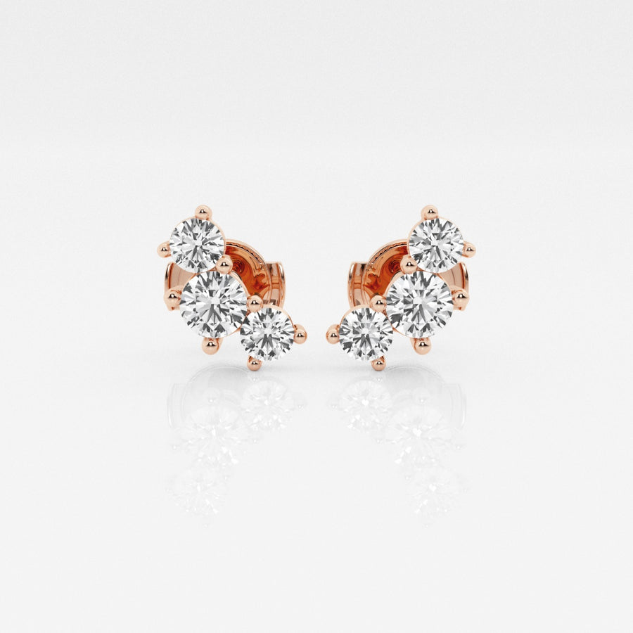 Round Cut FG-VS2 Lab-Grown Diamond Three Stone Stud Earrings