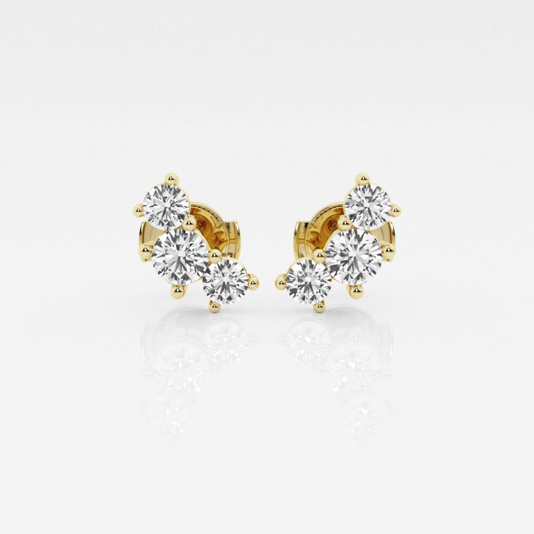 Round Cut FG-VS2 Lab-Grown Diamond Three Stone Stud Earrings