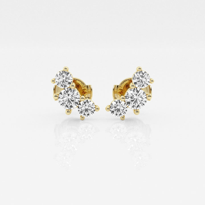 Round Cut FG-VS2 Lab-Grown Diamond Three Stone Stud Earrings