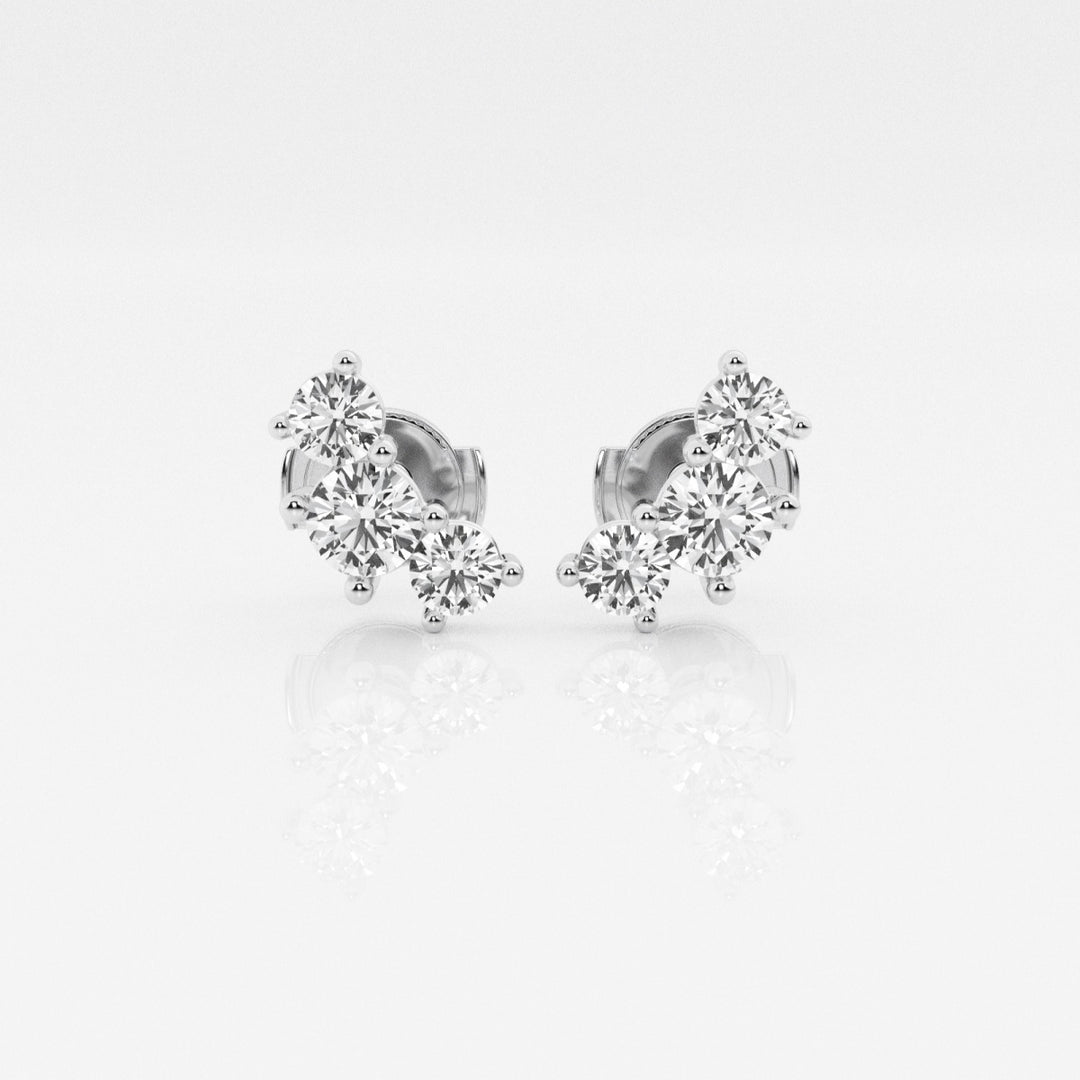 Round Cut FG-VS2 Lab-Grown Diamond Three Stone Stud Earrings