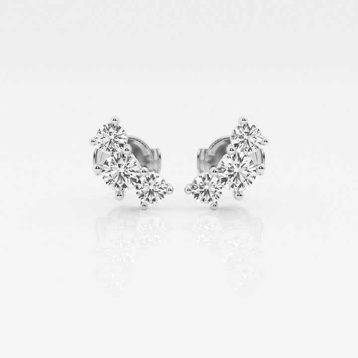 Round Cut FG-VS2 Lab-Grown Diamond Three Stone Stud Earrings