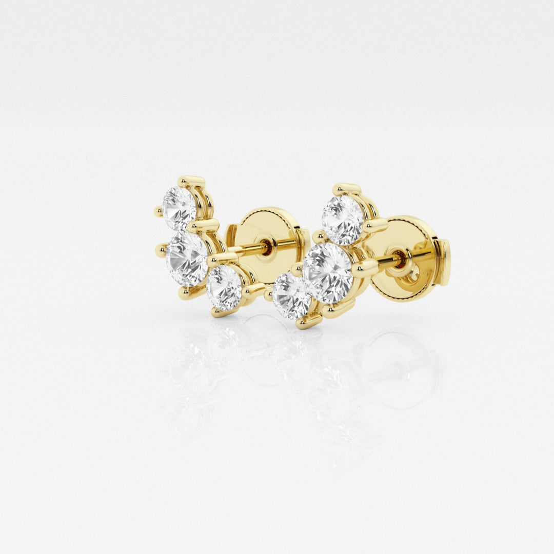 Round Cut FG-VS2 Lab-Grown Diamond Three Stone Stud Earrings