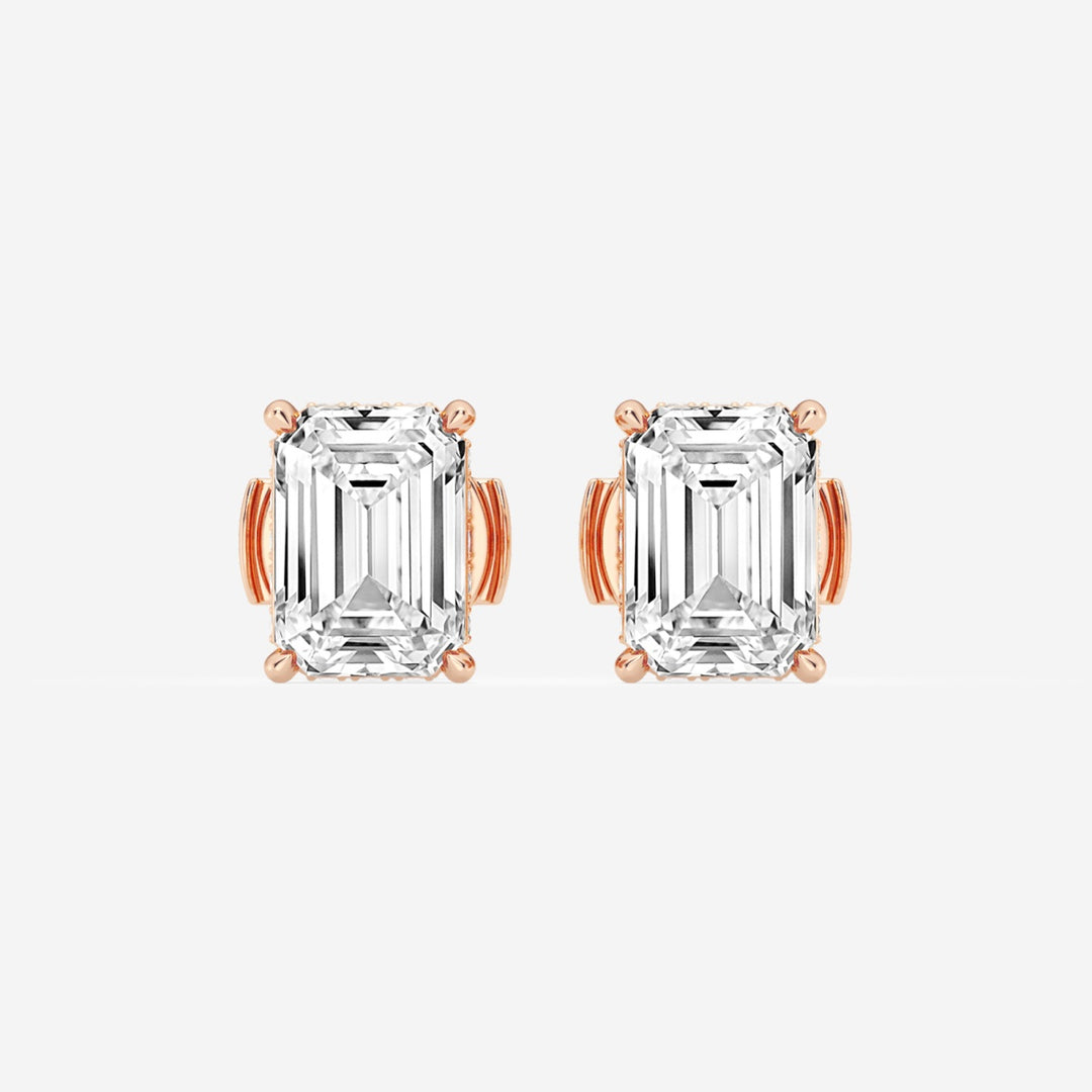 Emerald Cut FG-VS2 Lab-Grown Diamond Hidden Halo Stud Earrings