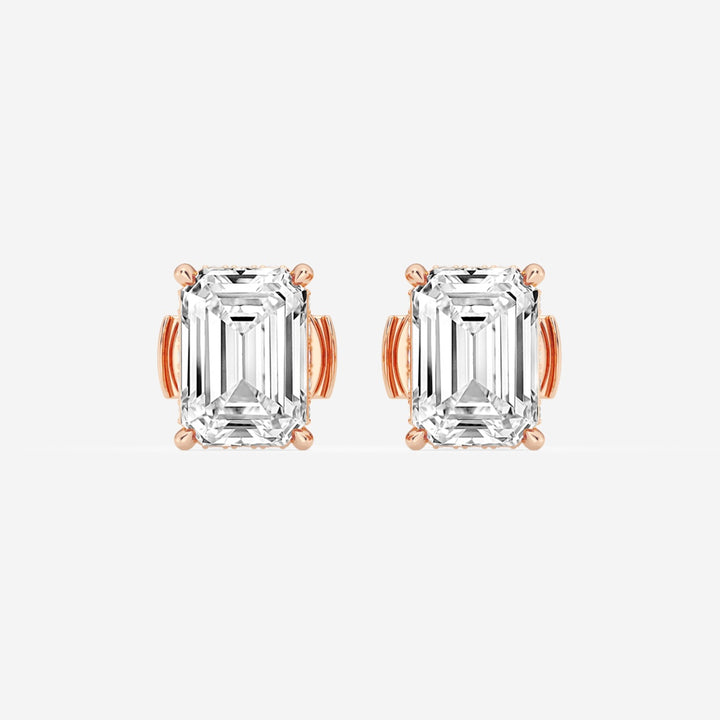 Emerald Cut FG-VS2 Lab-Grown Diamond Hidden Halo Stud Earrings