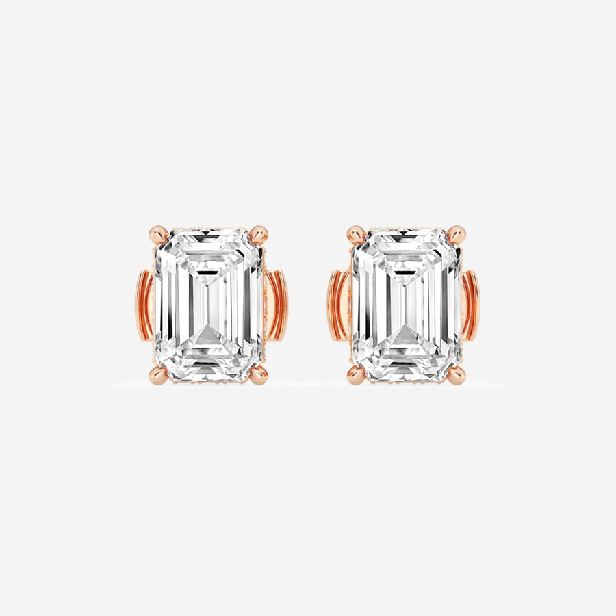 Emerald Cut FG-VS2 Lab-Grown Diamond Hidden Halo Stud Earrings