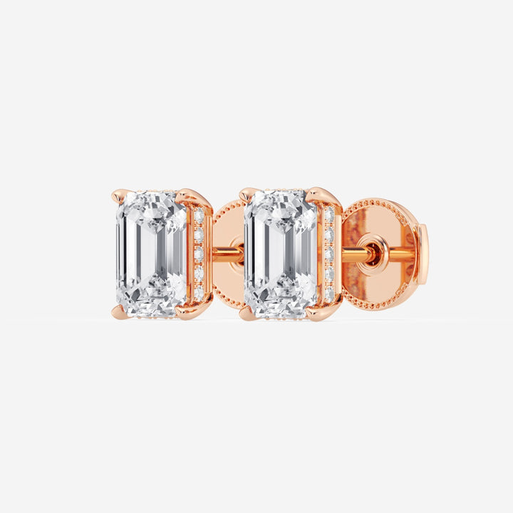 Emerald Cut FG-VS2 Lab-Grown Diamond Hidden Halo Stud Earrings