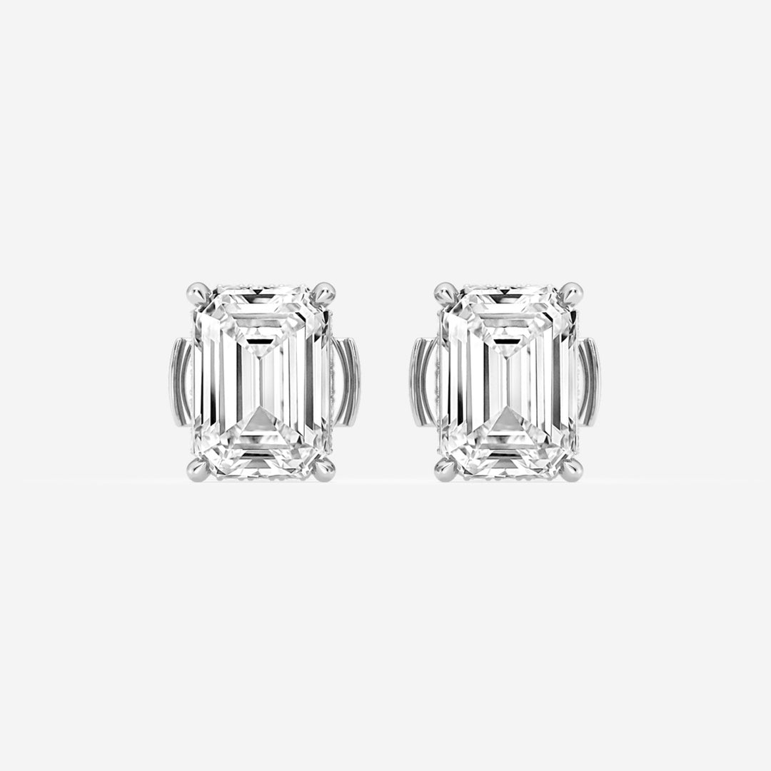 Emerald Cut FG-VS2 Lab-Grown Diamond Hidden Halo Stud Earrings