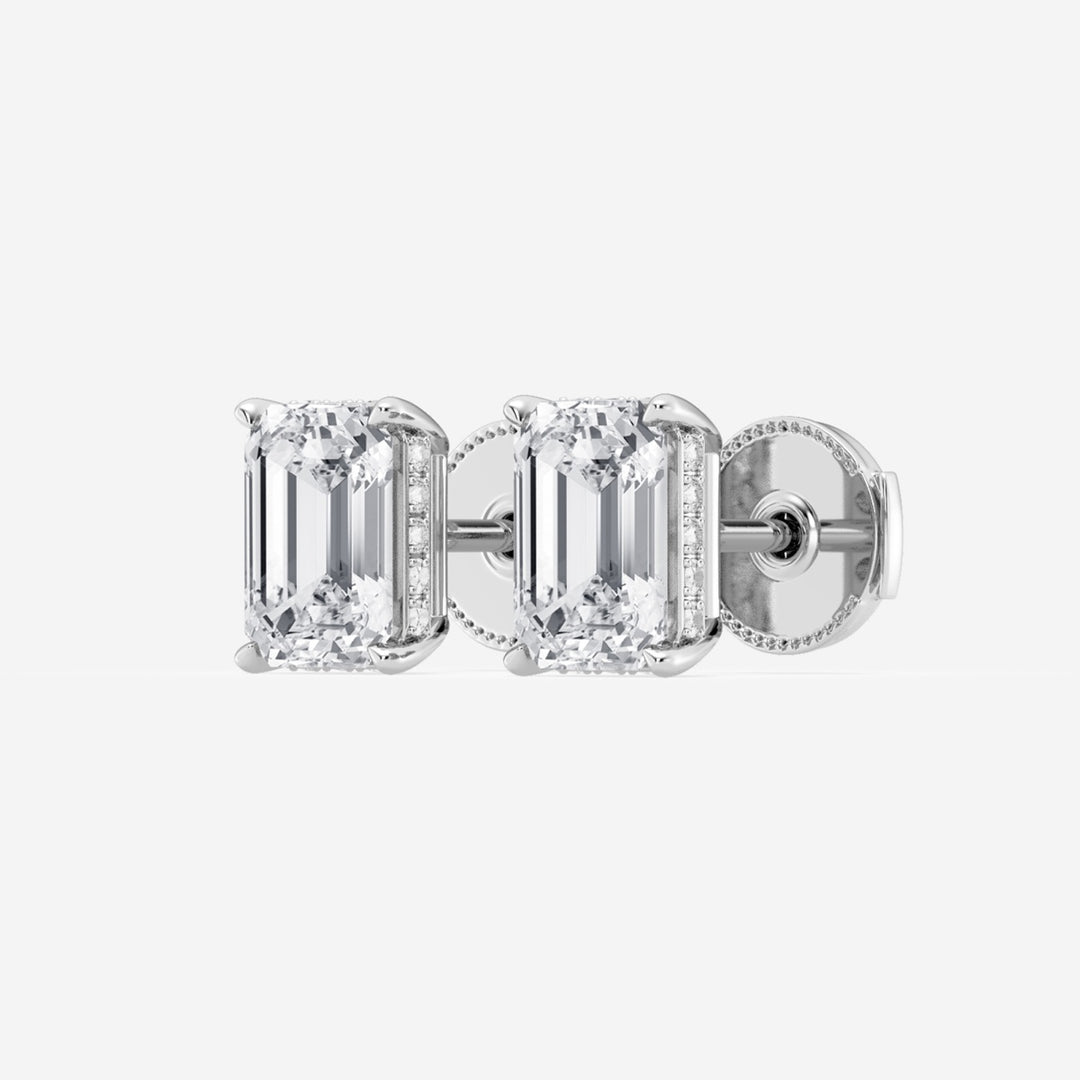 Emerald Cut FG-VS2 Lab-Grown Diamond Hidden Halo Stud Earrings