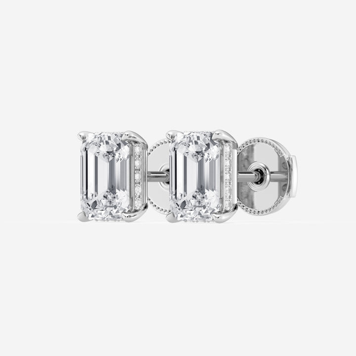 Emerald Cut FG-VS2 Lab-Grown Diamond Hidden Halo Stud Earrings