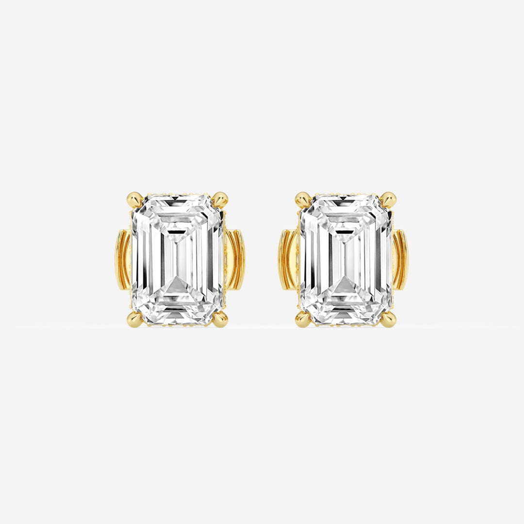 Emerald Cut FG-VS2 Lab-Grown Diamond Hidden Halo Stud Earrings