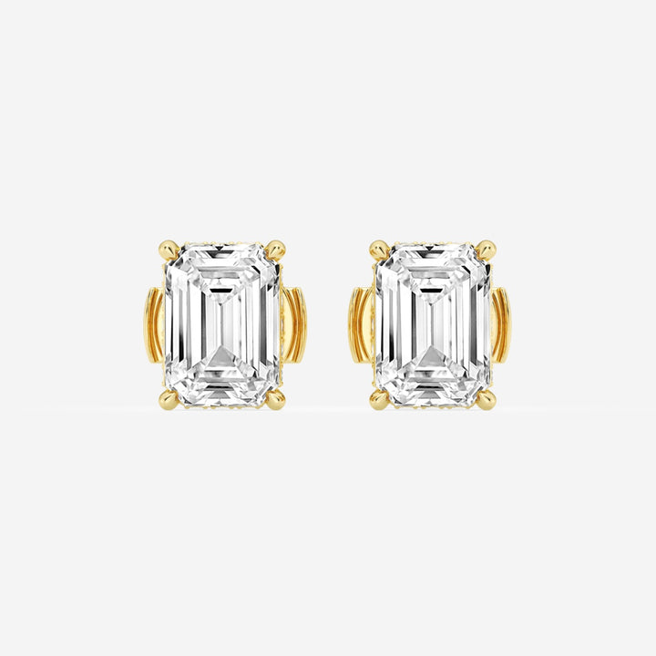 Emerald Cut FG-VS2 Lab-Grown Diamond Hidden Halo Stud Earrings