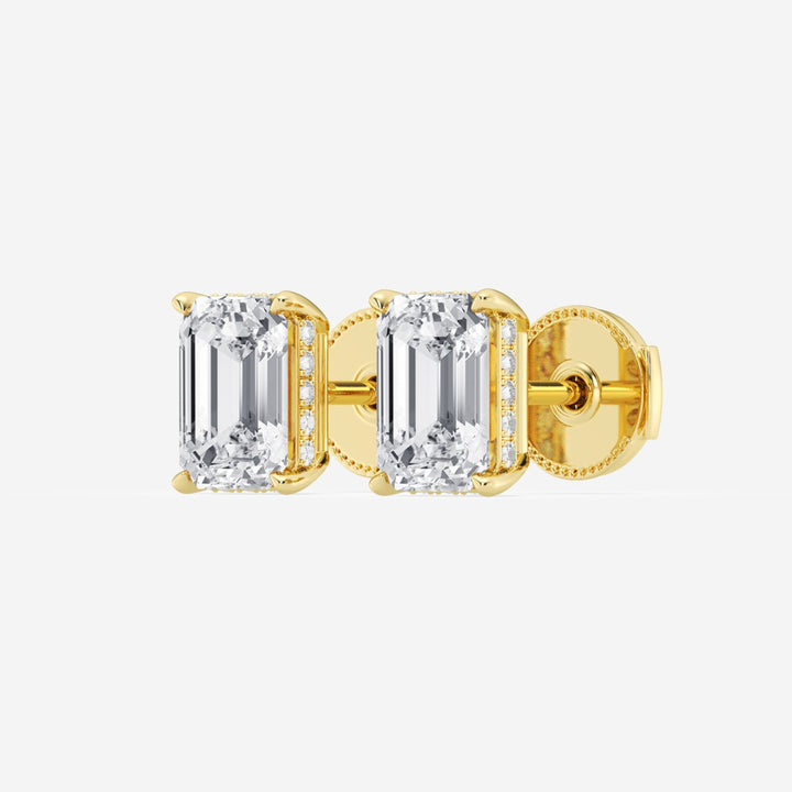 Emerald Cut FG-VS2 Lab-Grown Diamond Hidden Halo Stud Earrings