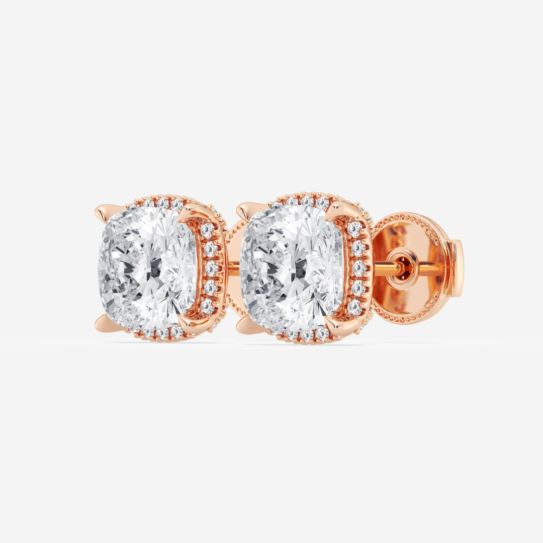 Cushion Cut FG-VS2 Lab-Grown Diamond Halo Set Stud Earrings