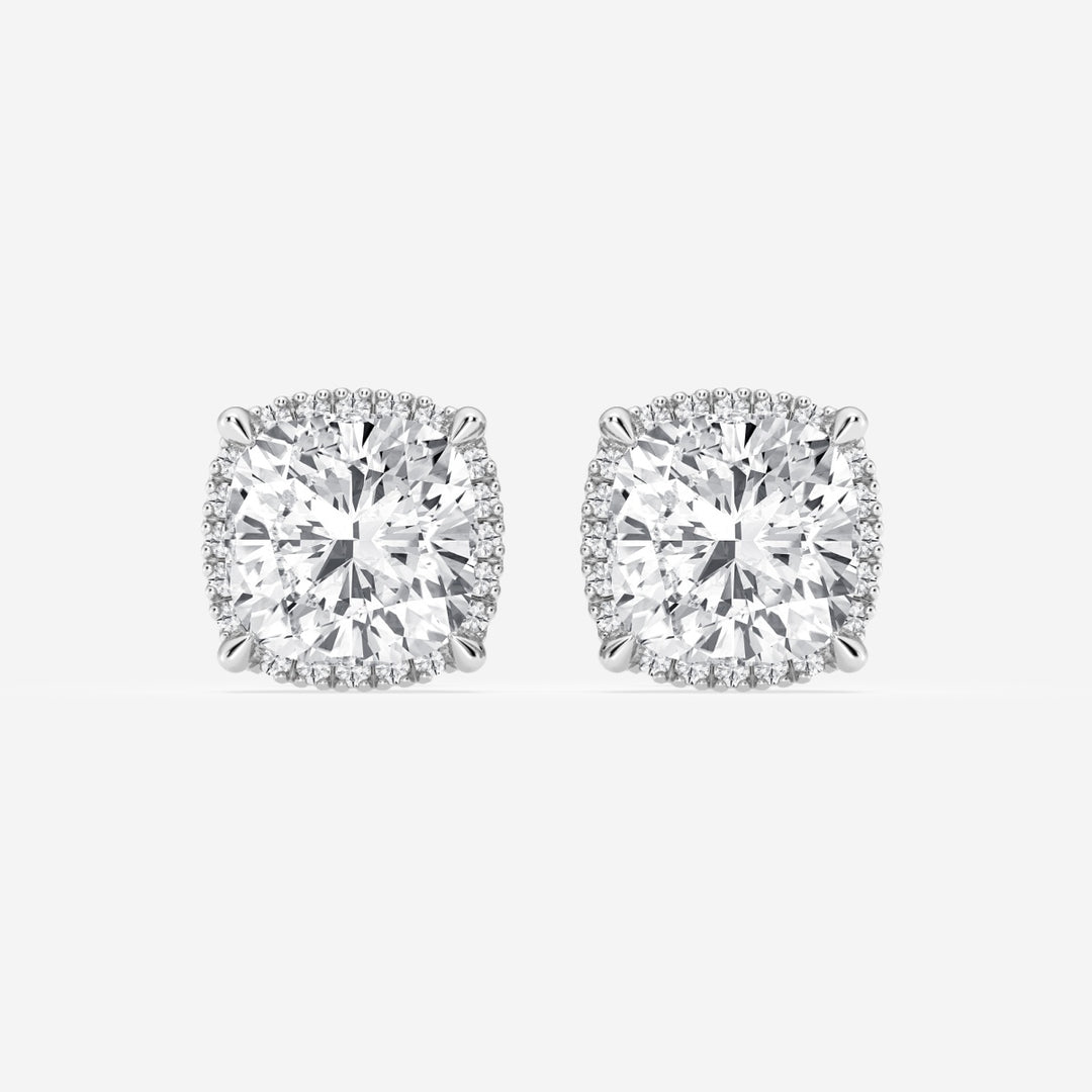 Cushion Cut FG-VS2 Lab-Grown Diamond Halo Set Stud Earrings