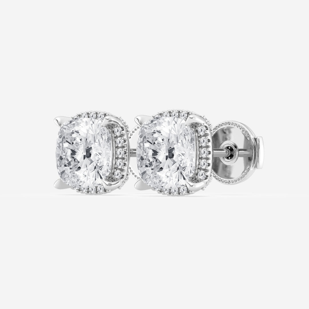 Cushion Cut FG-VS2 Lab-Grown Diamond Halo Set Stud Earrings